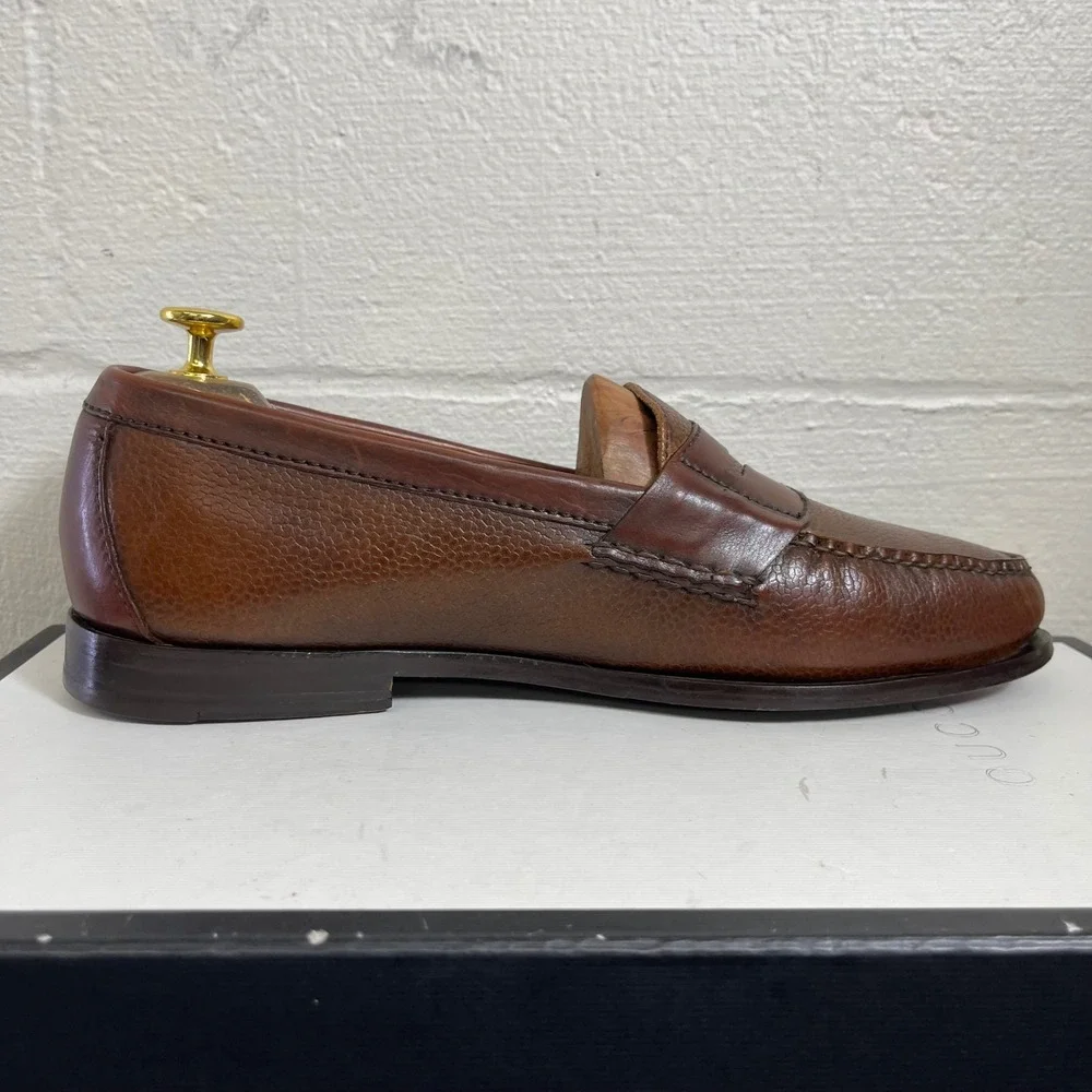 Cole Haan Nike Air C08915 Brown‎ Pebbled Leather Penny Loafers Dress Men's 10 M